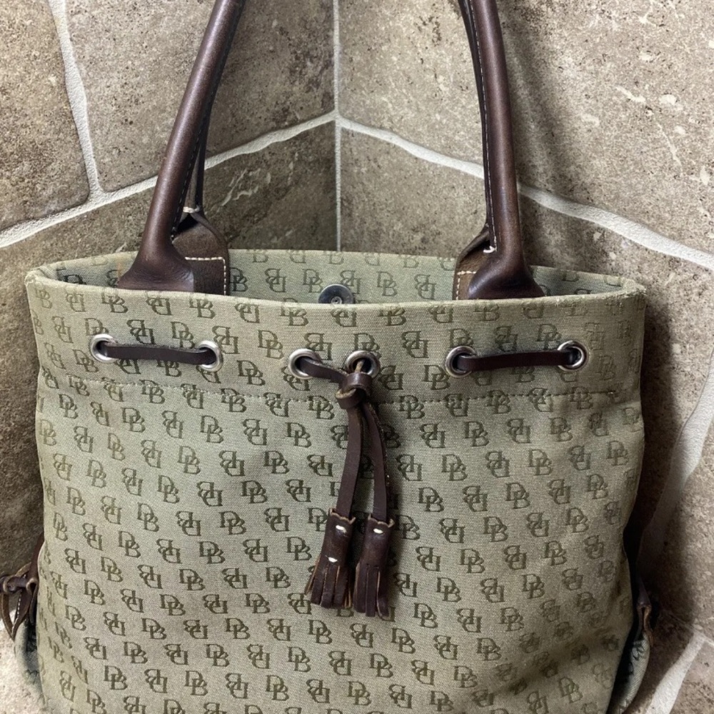 Vintage Dooney & Bourke Khaki Canvas Monogram Shoulder Bag MADE IN USA!